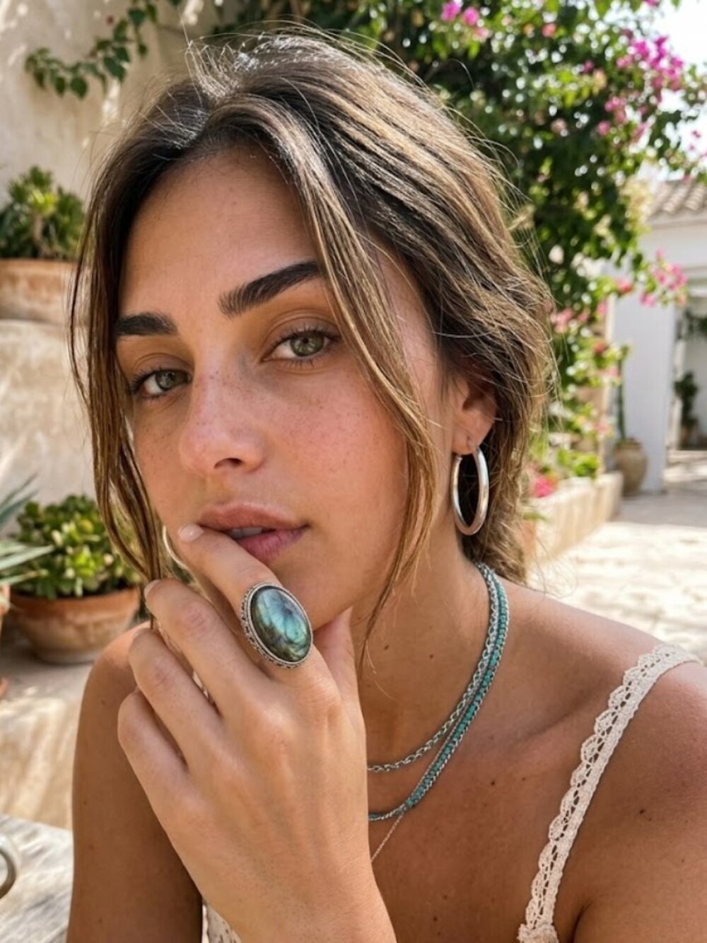 925 Sterling Genuine Labradorite Oval Statement Ring Blue Flash Filigree Size 8 - Picture 11 of 14